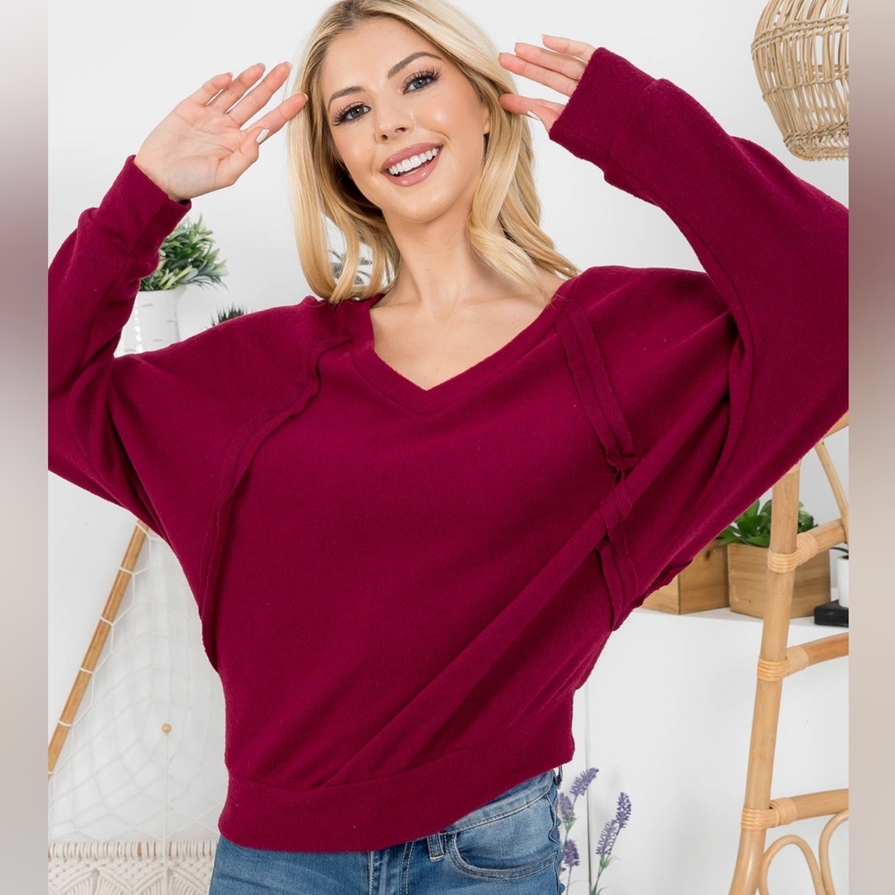 Women's V-Neck Burgundy Sweater
